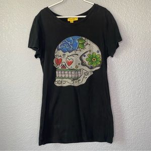 graphic skull embellished Black size M la Crystal Embellished short Sleeve Top